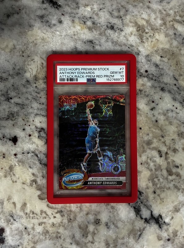 2023-24 Anthony Edwards Premium Stock Attack the Rack #7 Red /88 PSA 10