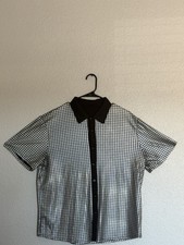 Men's 70s Disco Shirt Sequin Short Sleeve Button Shirt size Large