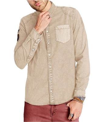 Buffalo David Bitton Mens Silvur-X Button Up Shirt, sablee, XL Neck