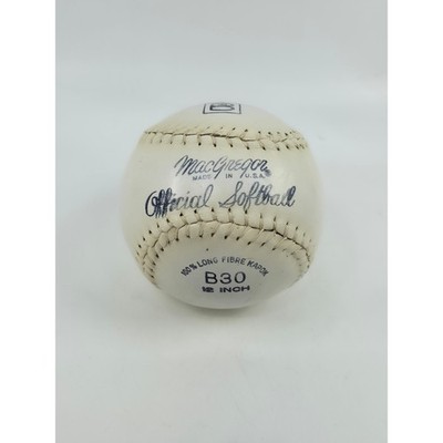 MacGregor B30 Official Softball 12 Inch Long Fibre Kapok USA Made White Vintage
