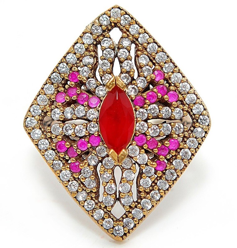 Ottoman Empire 3CT Fire Garnet 925 Sterling Silver Ring Sz 8 HB1-7