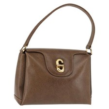 GUCCI Hand Bag Leather Vintage Gold Brown Auth 146612