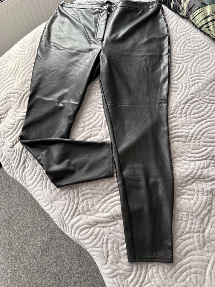 Папайя женщины черный тонкий искусственной кожи высокая талия узкие резинке брюки размер 20 новый - Изображение 2 из 4