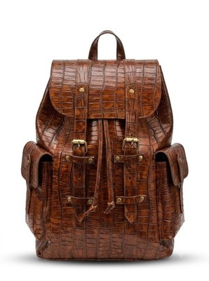 Genuine Leather Crocodile Pattern Backpack Travel Laptop Bag for Men & Women