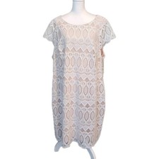 Eliza J Dress Womens 24W Plus Ivory Tan Lace Overlay Scallop Hem Cocktail Party
