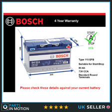 EFB Car Battery S4E11 Bosch 115 EFB 730A 80Ah 4Yr WTY 315x175x190 Start Stop