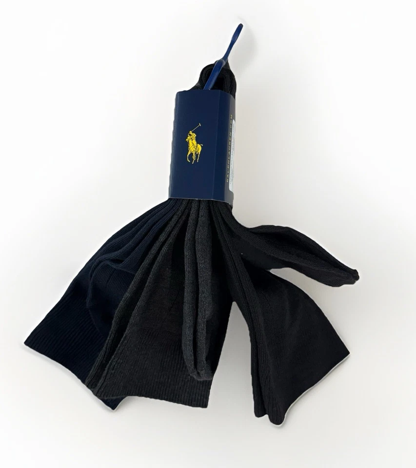 NUEVO Paquete de 3 calcetines de vestir acanalados Polo Ralph Lauren para hombre talla 10-13 - AZUL MARINO NEGRO GRIS Foto 3 de 4