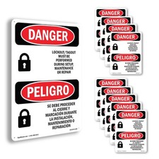 Lockout Tagout Setup Maintenance Bilingual OSHA Danger Sign, Decal 5 or 10 Pack