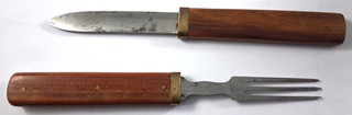 WWI D. PERES German Mess Kit Utensils Carbon Steel W/ Wood Handles Germany
