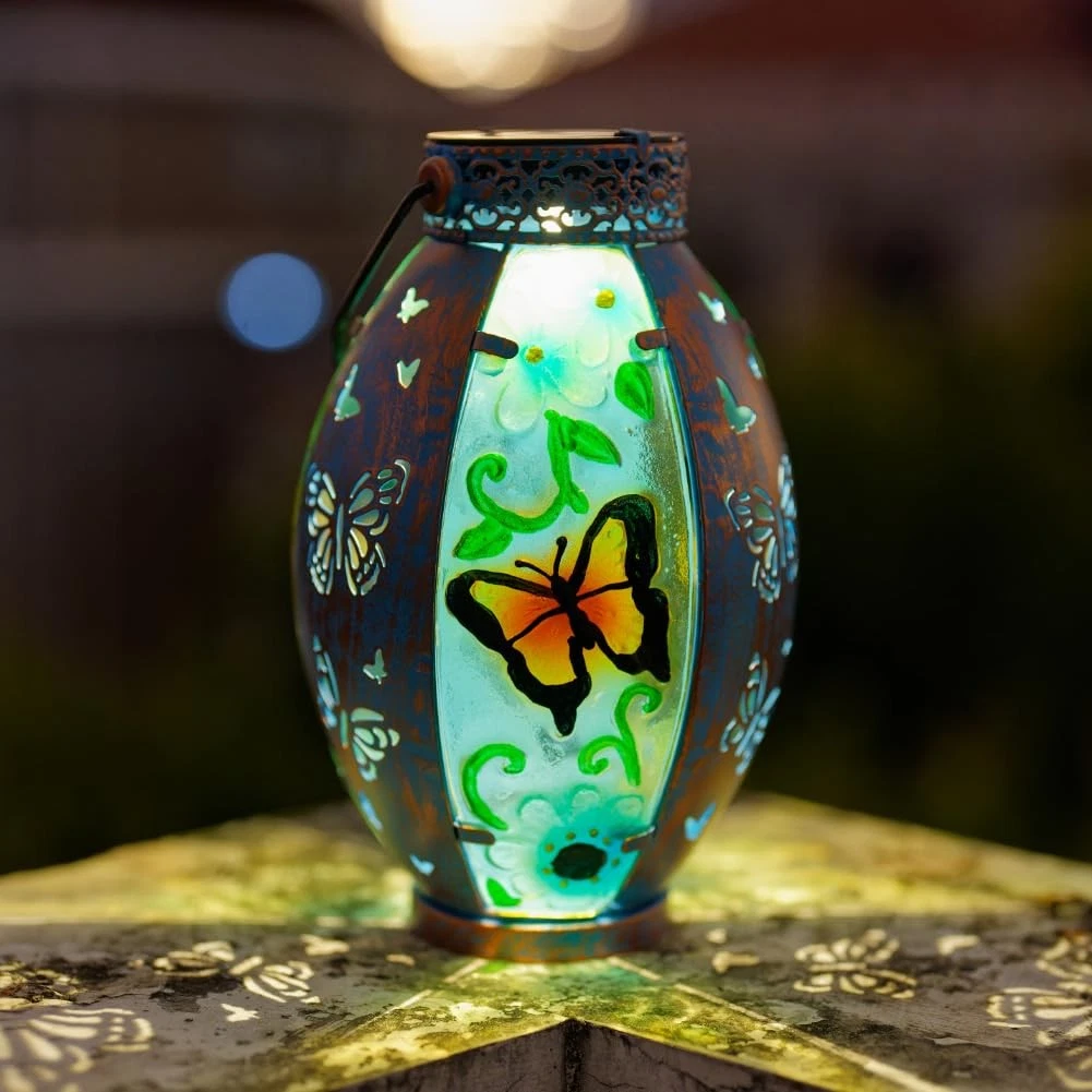 Butterfly Hanging Solar Lantern Outdoor Garden Decor, Butterfly Lantern Memor...