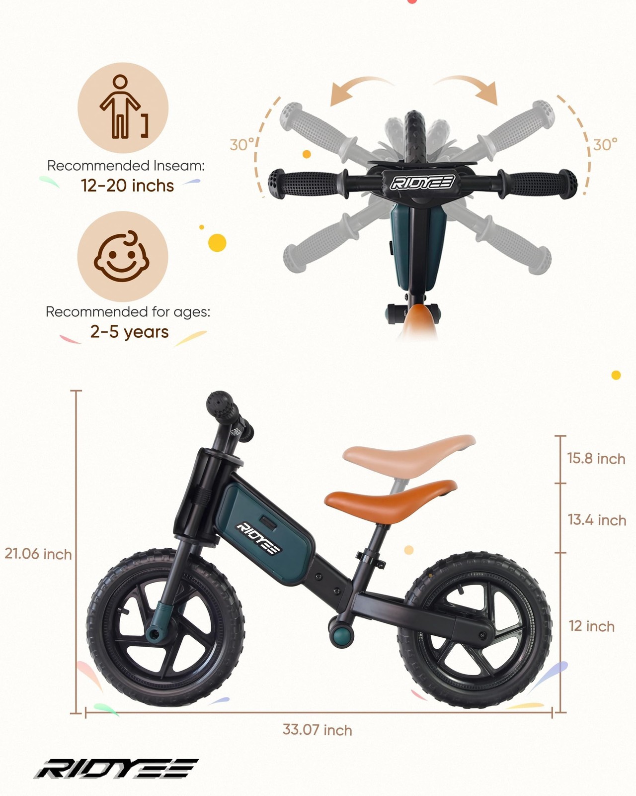 Toddler Balance Bike 2 Year Old, Kids Balance Bike for 2 to 5 Year with Tool-...