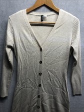 Divided H&M Sweater Dress Size XL Oatmeal Faux Button Down Side Splits Ribbed