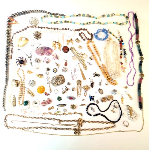 Vintage Modern Costume Junk Jewelry Lot 2 lb Craft Harvest Repair Resell