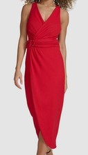 Siena Womens Red Sleeveless Faux-Wrap O-Ring Midi Dress Size 6
