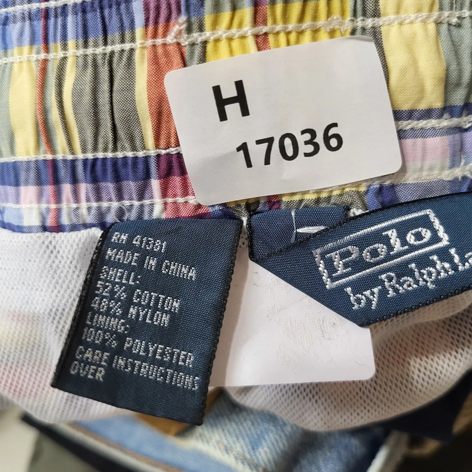 VINTAGE Polo Por Ralph Lauren Hombres Baúles 3XB Amarillo Madrás Botón A Cuadros 7" Entrepierna Foto 2 de 4