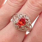 925 Sterling Silver Vintage Real Red Garnet Ornate Ring Size 9.5