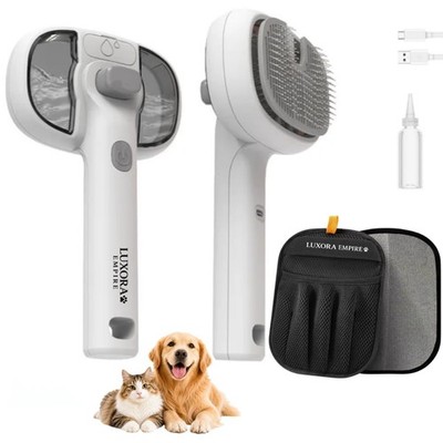 2-Piece Pet Grooming Set - 3-in-1 Self-Cleaning Steam Brush & Deshedding Glov...