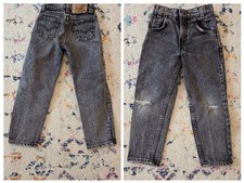Vintage Little Levis Faded Black Jeans Kids Size 6 Slim Stone Wash Acid 80s