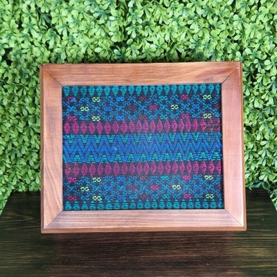 Sacala Handcrafted Needle Point Wood Box Woven Textile Inlay 4 Compartment