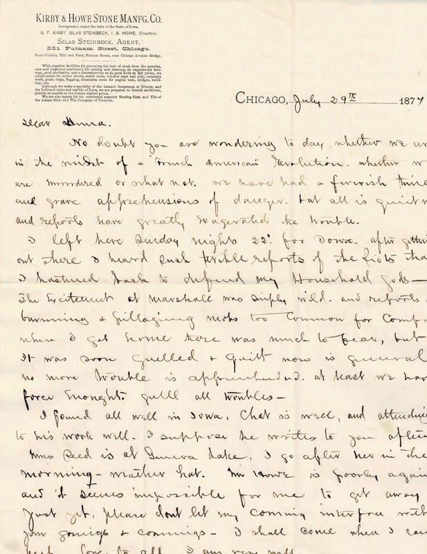 1877 Letter from Chicago, IL