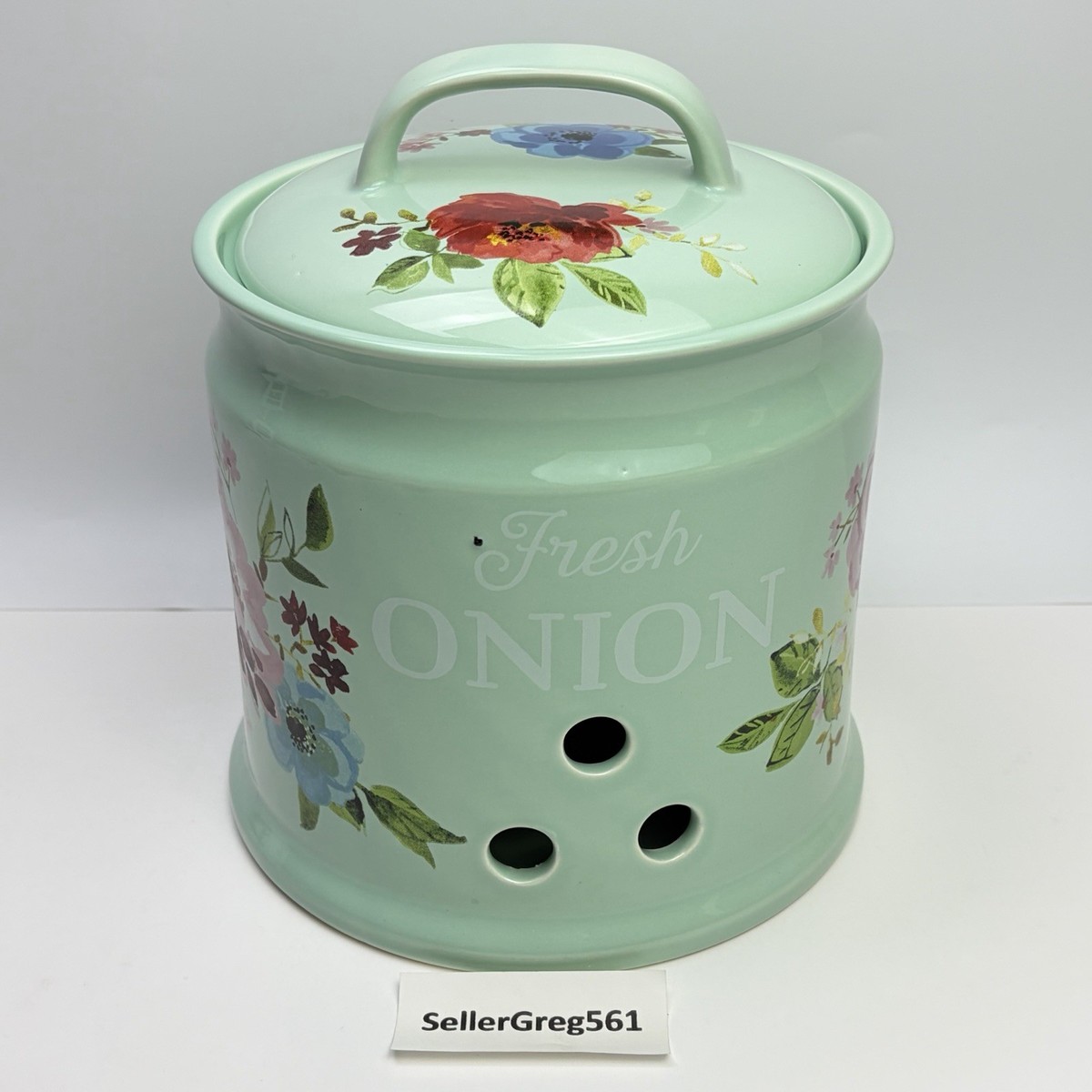 The Pioneer Woman Melody Green Onion Keeper Stoneware Canister