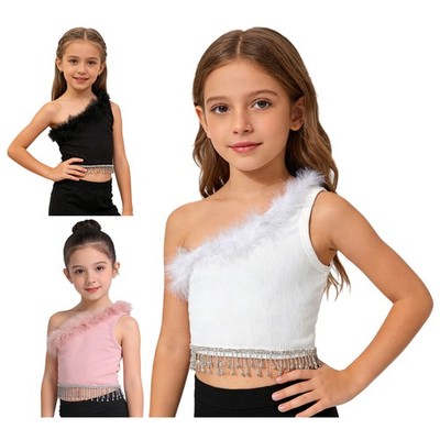 Girls Tops Fashionable Shirts Recital Vest Elegant Crop Top Solid Color Tank