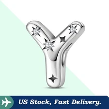 KUNSIR 925 Sterling Silver Letter Y Charm For Bracelet Or Necklace Pendant Charm