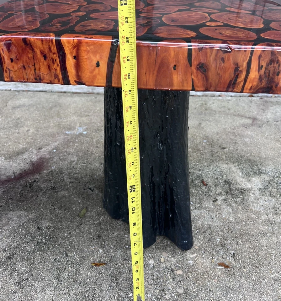 RARE 1960s Pair Handmade Red Cedar End Side Tables MCM Resin Epoxy Mid-Century - Image 3 of 4