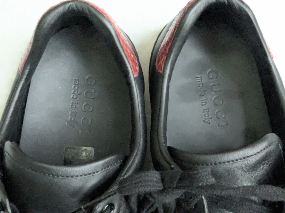 Gucci Ace Sneakers Stripe Web Black Men 8 Leather Shoes Low Tops