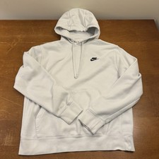 Nike Hoodie Mens Medium White Swoosh Long Sleeve Pullover Fleece Sweatshirt