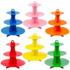 6 Pack 3 Tier Cardboard Cupcake Stand, Colorful Round Cupcake Tower