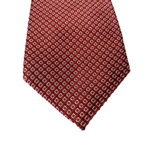 Croft  Barrow Tie Mens Red White Geometric Square Pattern 100 Silk Necktie