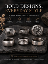 6 Metal Fashion Rings – Mixed Styles | Chunky, Compass & Stacking Bands