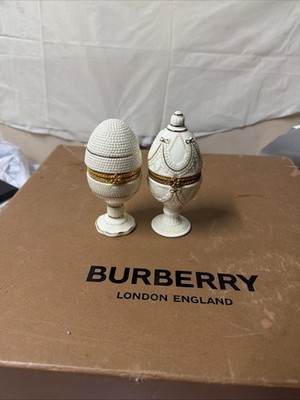 Ivory Elegance Fabergé-Style Hinged Egg Trinket Boxes Set of 2 Gold Trim