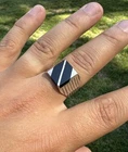 Vintage Mexico 925 Sterling Silver Black Onyx Inlay Signet Ring Mens Size 12