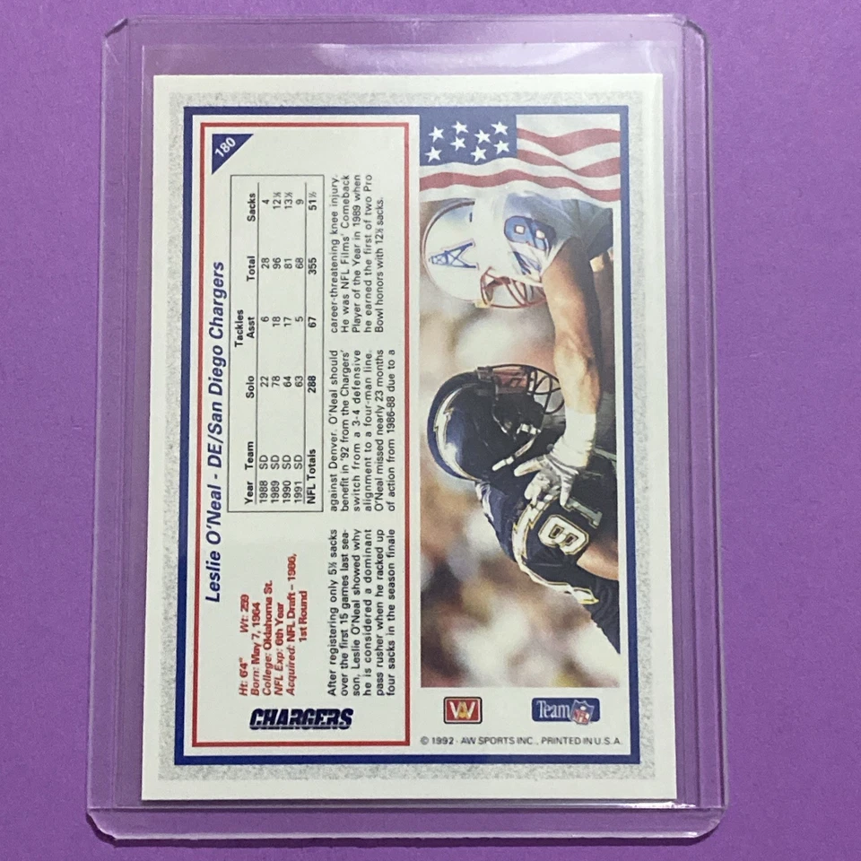 1992 All World - Leslie O'Neal #180 San Diego Chargers - Image 2 of 2