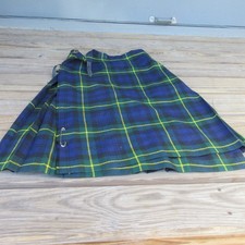 KILTMAKER Scottish Made Pure New Wool Kilt UK Blue/Green Checked Used