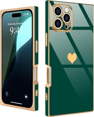 iPhone 16 Pro Max Case Rectangle for Women Girls Cute Love Heart Pattern Green