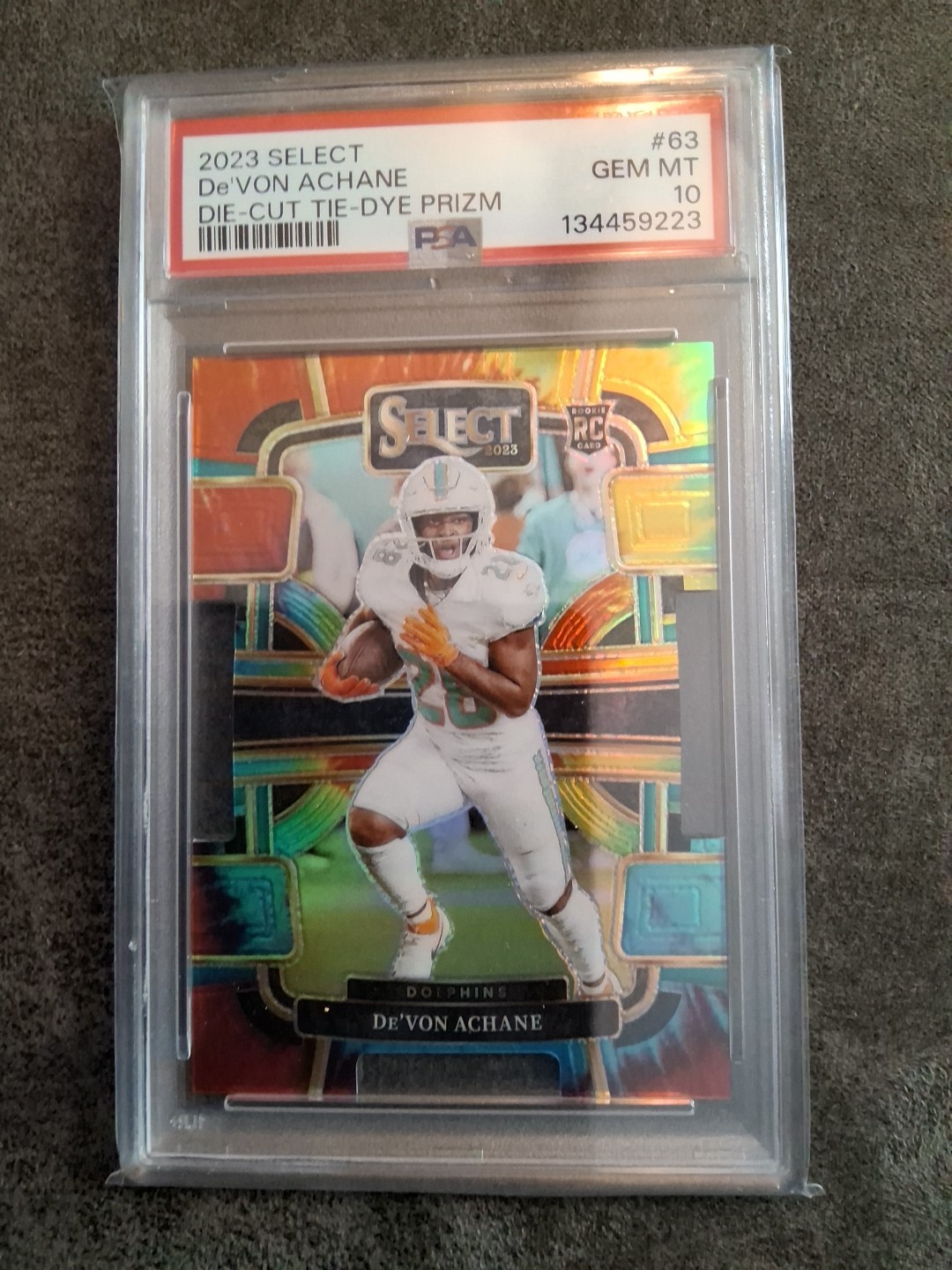 2023 Panini Select - Concourse De'Von Achane #63 Tie-Dye Prizm Die-Cut /25 (RC)