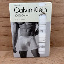 Calvin Klein Men's 100 Cotton Boxer Briefs Pack of 3- White, Size Medium New