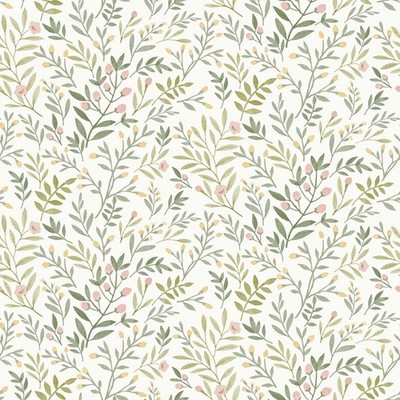 Grandeco Leafy Trail A78801 Green Pink Nature Inspired Wallpaper