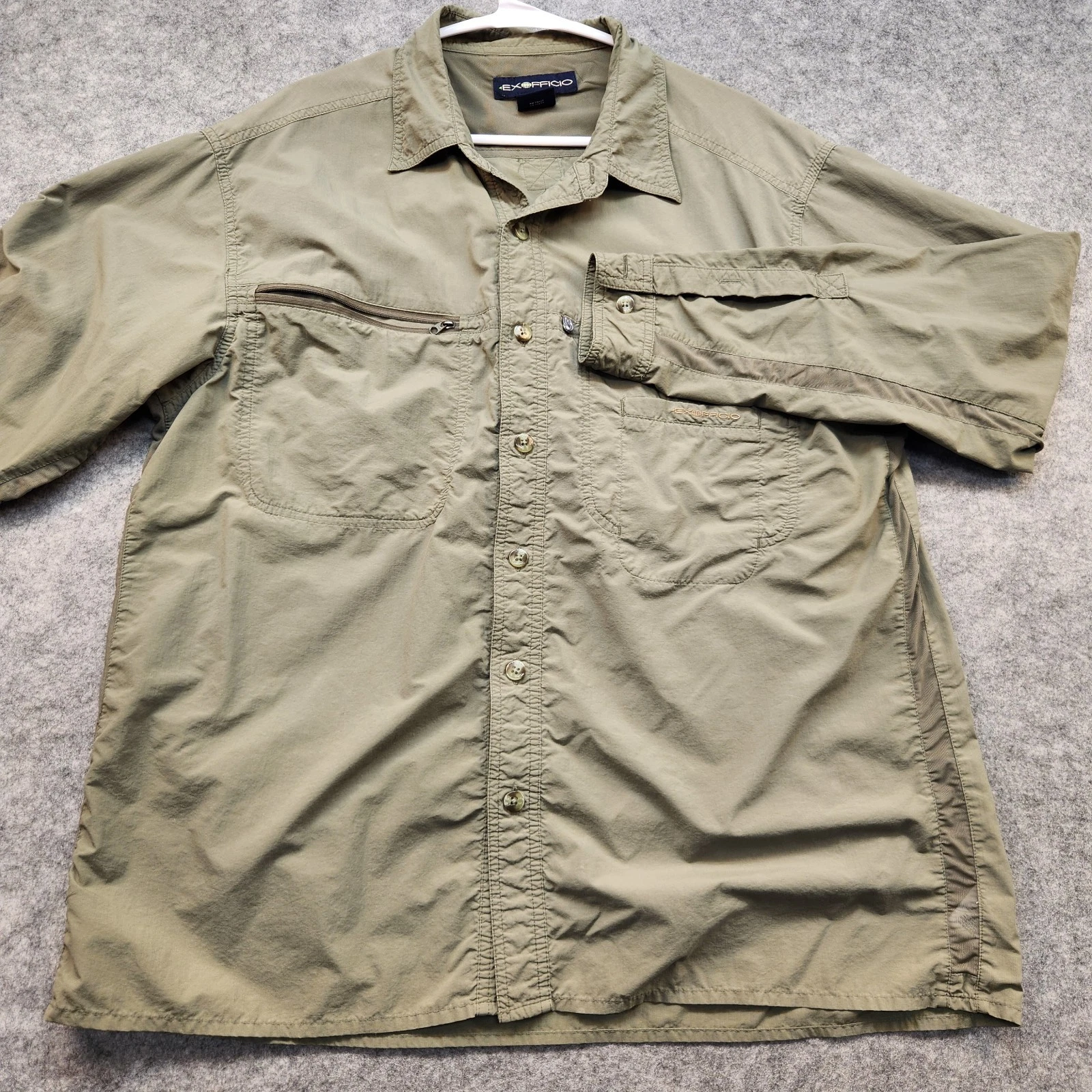 ExOfficio Mens Large Olive Green Long Sleeve Vented Fishing Hiking Travel Shirt