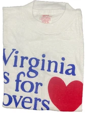 Vintage 70s Virginia Is For Lovers White Ringer T-Shirt Deadstock Hanco Kids 6-8