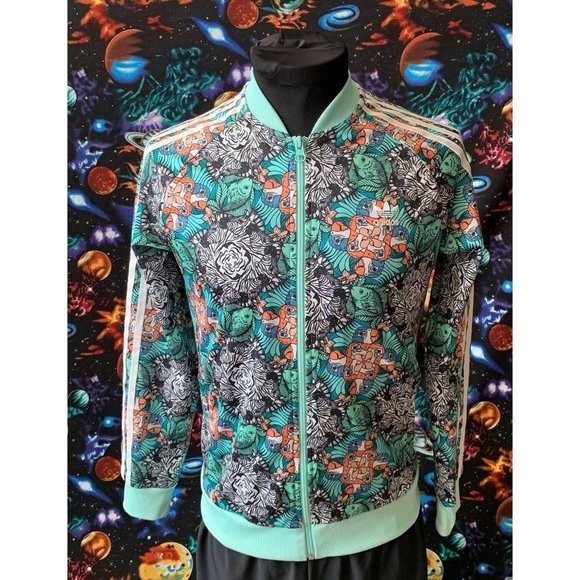 ADIDAS Tropical Animal Print Track Jacket L fits jrs XXS-XS Parrot Bird Zebra