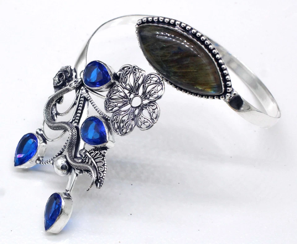 Labradorite Gemstone Handmade 925 Sterling Silver Jewelry Cuff Bracelet Size-ADJ - Image 3 of 4