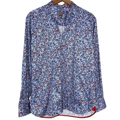 Luchiano Visconti Blue Scroll Print Cotton Long Sleeve Button Down Shirt Size M