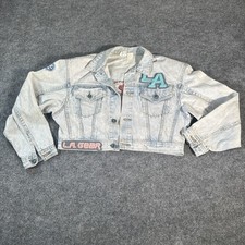 Vintage LA Gear Jean Jacket Womens Size Med Light Wash 90s Denim Letterman Crop