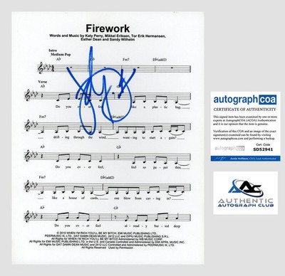 KATY PERRY AUTOGRAPH SIGNED SHEET MUSIC FIREWORK ACOA