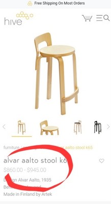 Alvar Aalto  New 3 pc. = 1pc. K65 high stool & 2pc.E60 Stackable Stools  Modern
