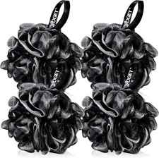 Bath Loofah Sponge, 4 Pack Black 60G Shower Mesh Ball Soft Pouf Body Scru